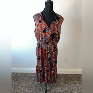 Tommy Hilfiger Dress Womens Size 14 Paisley Print Multicolor V-Neck Sleeveless